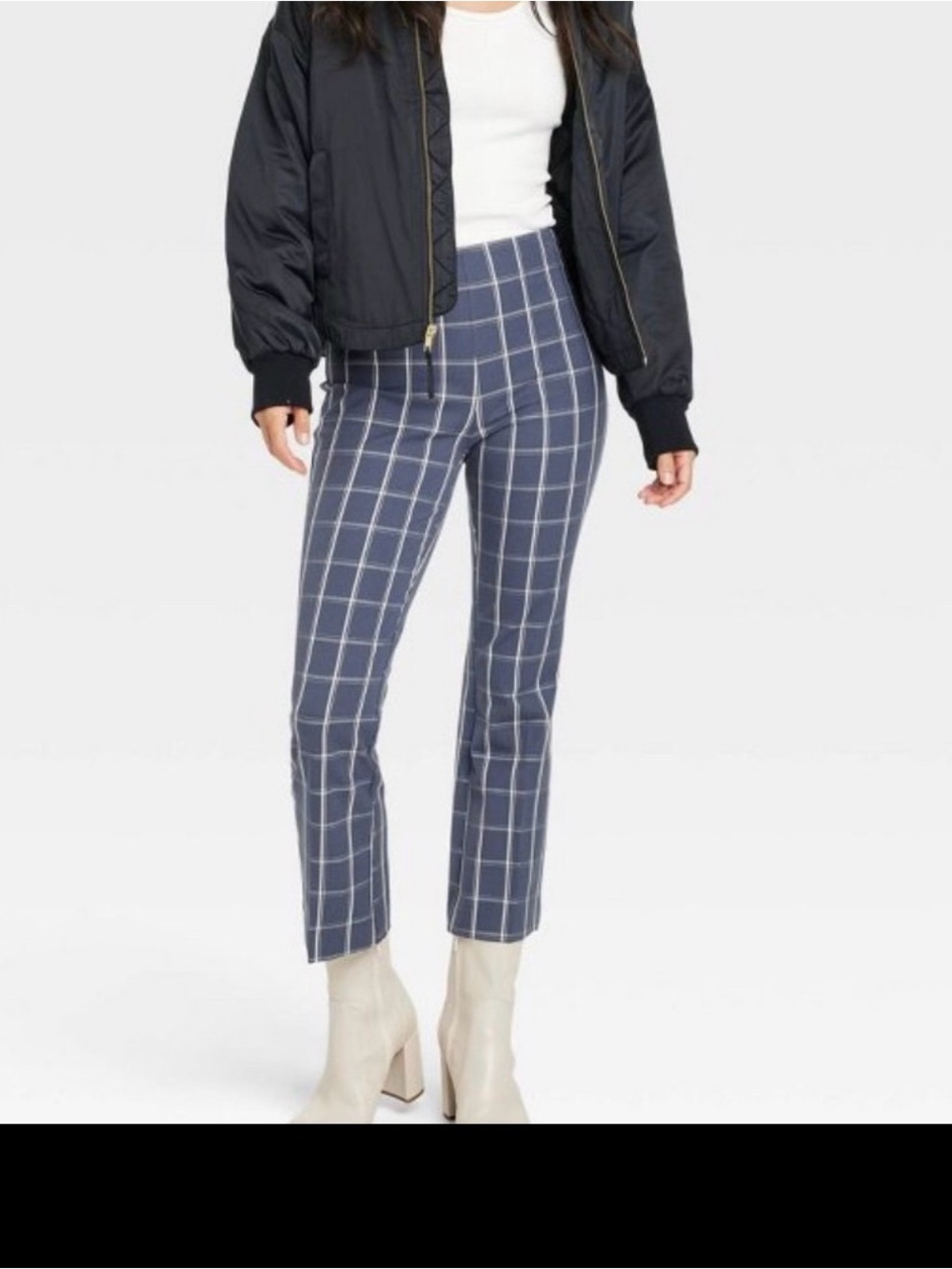 Women's Blue Windowpane Slim Ankle Pants